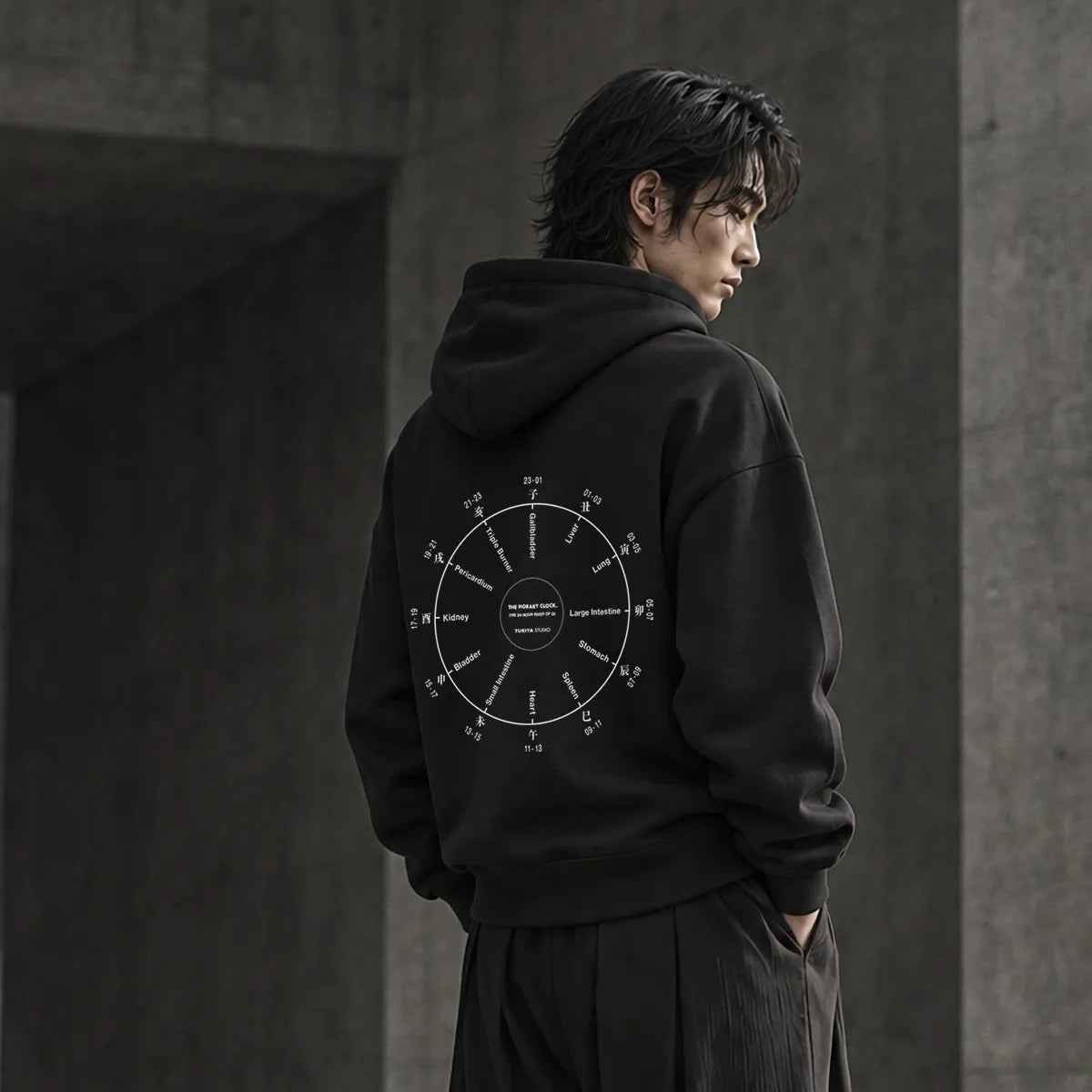 THE HORARY CLOCK (子午流注) Relaxed Hoodie